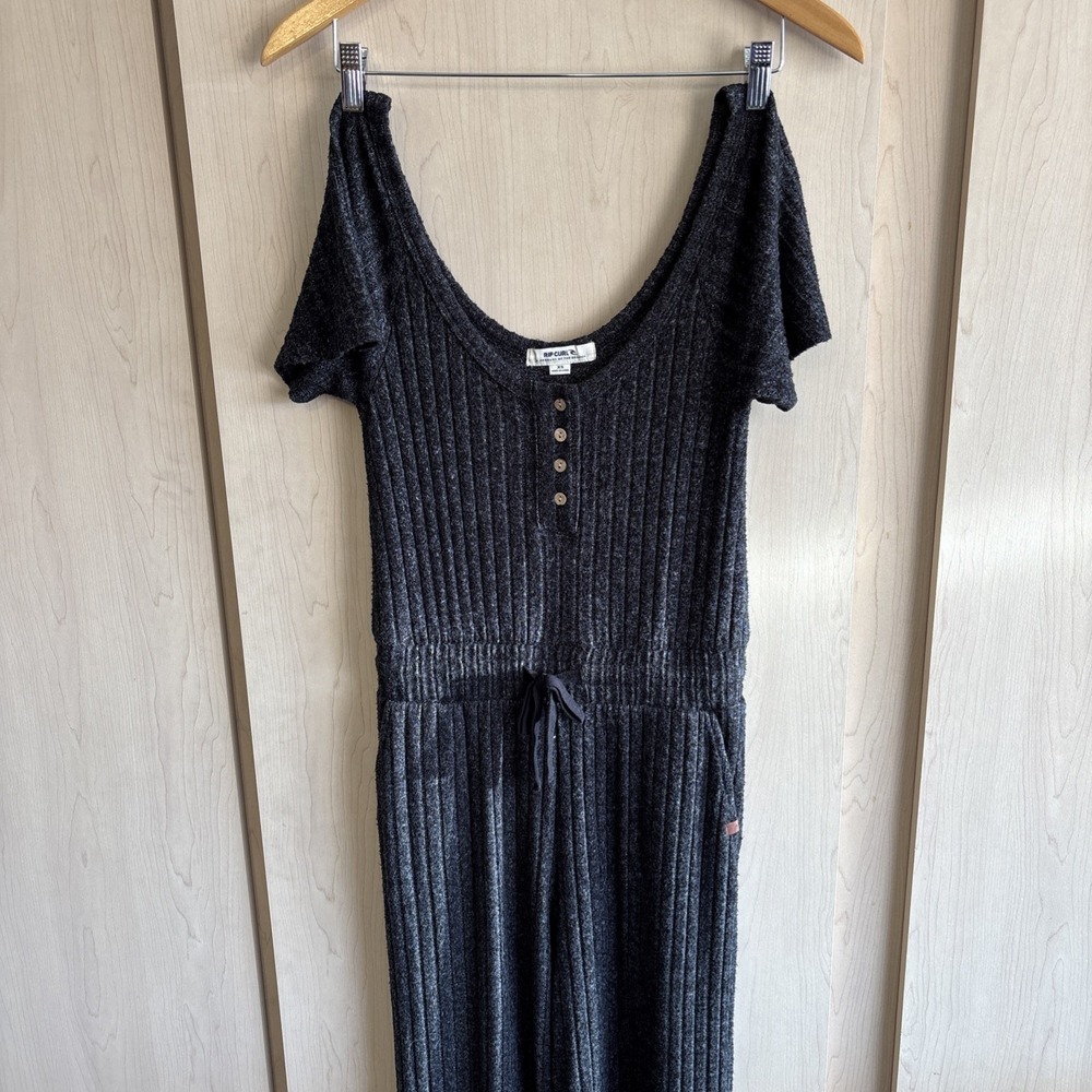 Womens RipCurl Jumper Tie‎ Waist Size XS X-Small Gray Ribbed Soft Wide Leg